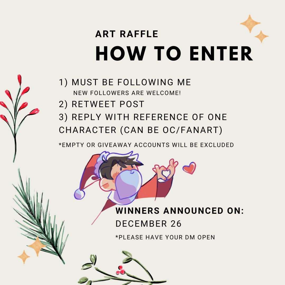 ttobeeb's tweet photo. 🎄Christmas Art Raffle⛄
Thank you always for enjoying my work and supporting me! I wanted to do an art raffle to show my appreciation. I am now your secret Santy.🎅✌

• RT and follow to enter
• Reply with reference pic of oc/fanart you want

Thank you again &amp; happy holidays! https://t.co/eQXu3DKdRc