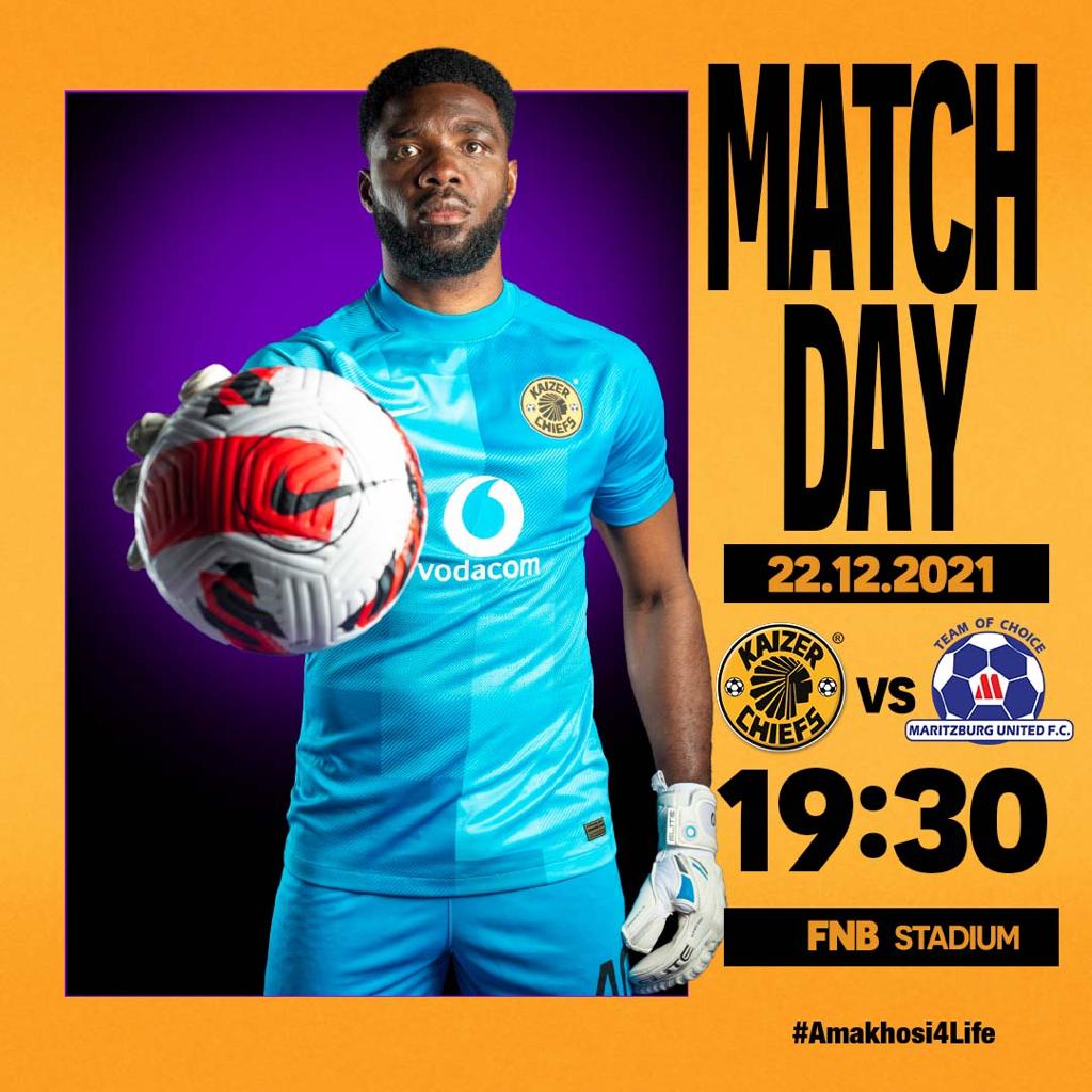KaizerChiefs's tweet photo. Match Day!

🏆#DStvPrem
⚽️Kaizer Chiefs vs. Maritzburg United
👕First Team
🗓️Wednesday 22 December 2021
🏟FNB Stadium
🕞19h30
📺SuperSport PSL - 202
📢Supporters are not allowed inside or just outside the stadium 

#Amakhosi4Life https://t.co/OKJOSeVqOq