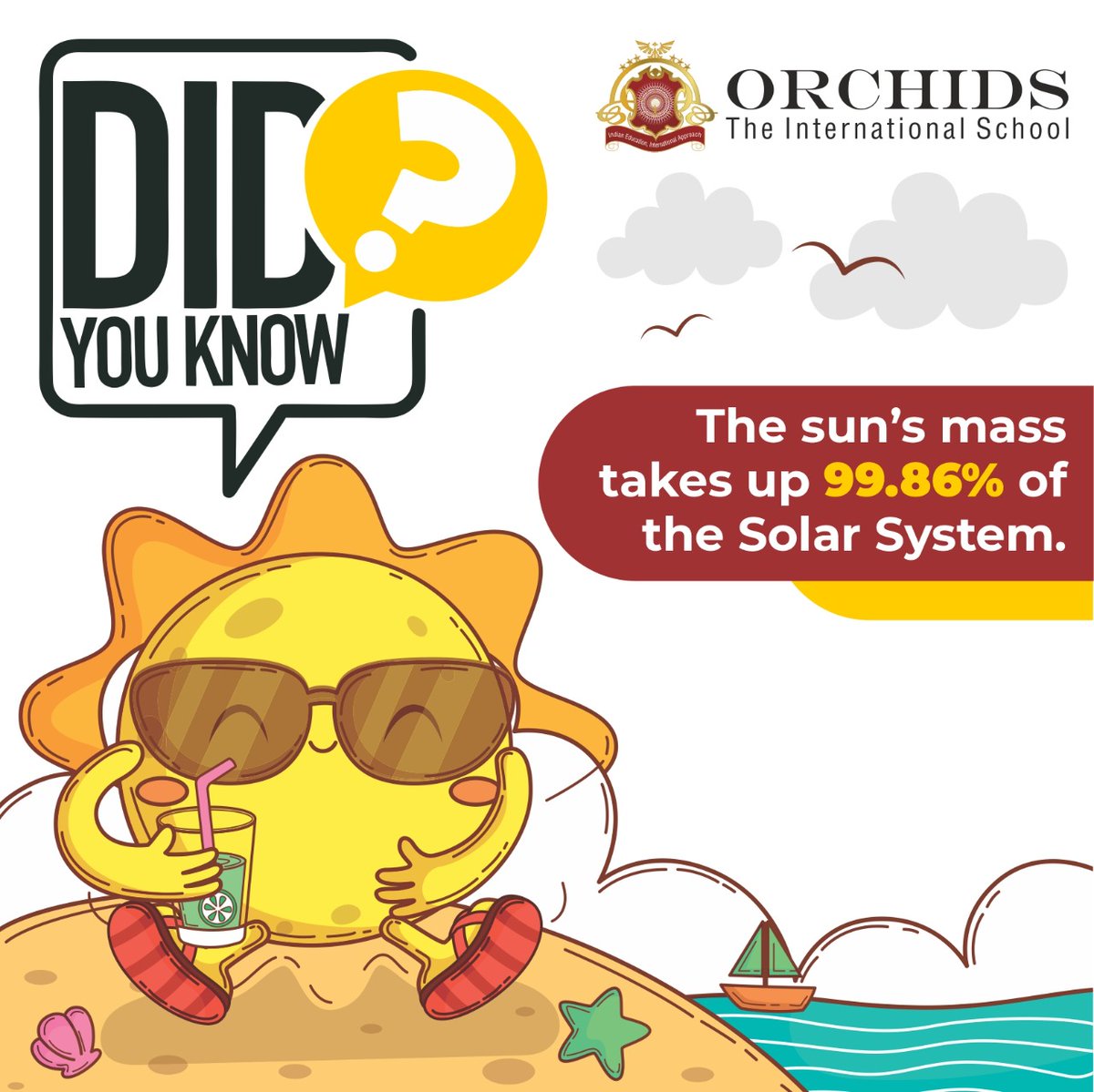 Orchids_School's tweet photo. Did you know that the Sun accounts for 99.86% of the mass in our solar system, with a mass of around 330,000 times that of Earth??
#orchidsinternationalschool #school #schooling #learn #learning #learningthroughplay #learningisfun #math #mathsriddles #riddles #riddleoftheday https://t.co/jstzTv1BjL