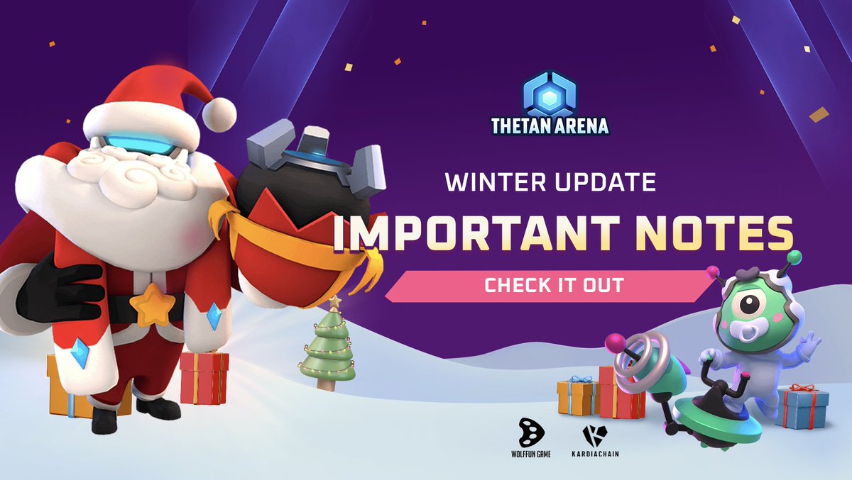 🌲WINTER UPDATE MAINTENANCE IS COMPLETED
Thetanians can now log in the game

⚠️IMPORTANT NOTES
▶️Players will need to update the game before being able to receive invitations from their friends.
Click here for more 👉 bit.ly/3GYBS9Q

<a href="/WolffunGame/">Wolffun Game</a> <a href="/KardiaChain/">Master Of RGS</a>