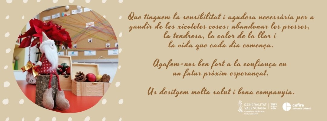 CEFIREambitEI's tweet photo. Des del CEFIRE d'Educació Infantil us desitgem Bon Nadal i un 2022 ple de salut i bona companyia ✨

@GVAeducacio @GVA_Cefire https://t.co/cJfg7dNrHk