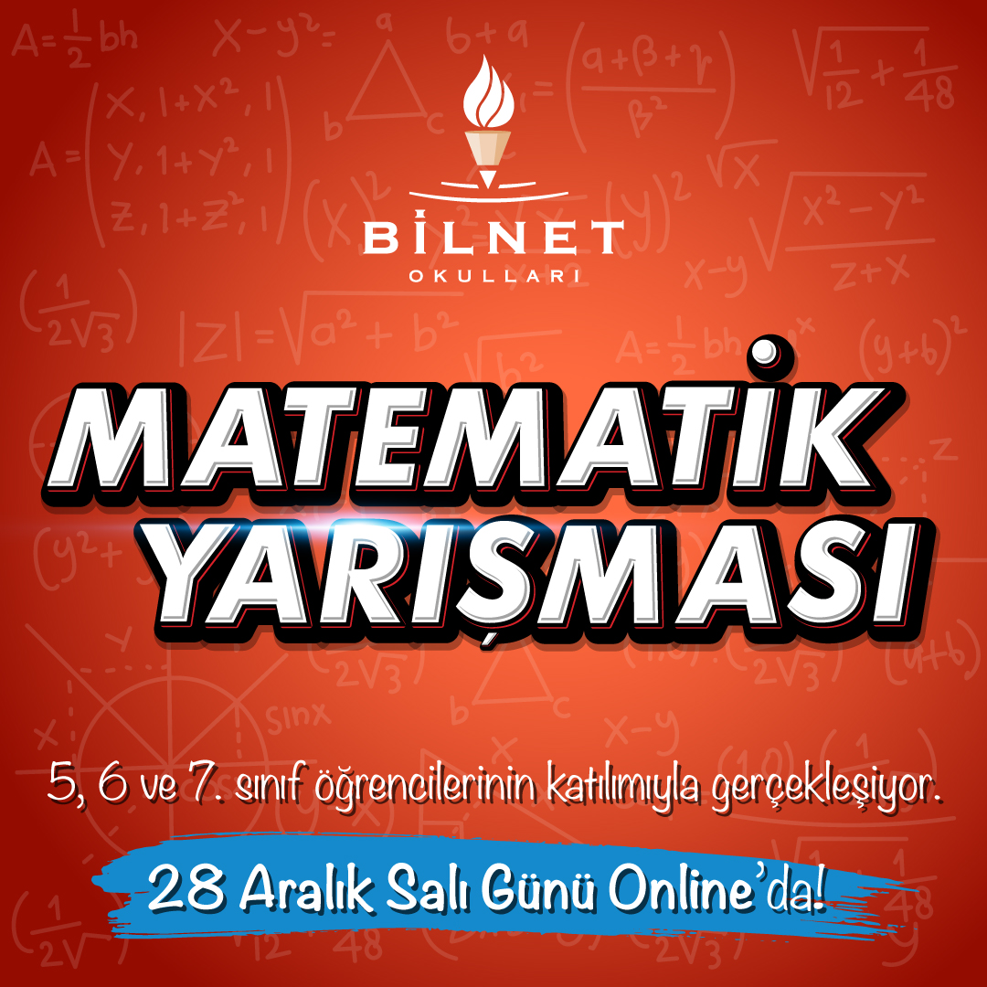 Öğrencilerimizde matematiğe karşı olumlu tutum geliştirmek ve matematiksel üst biliş farkındalığı oluşturmak için 28 Aralık Salı günü “BİLNET MATEMATİK YARIŞMASI”nda online buluşuyoruz.

#bilnetokulları #bilnetschools #matematik #üstbilişfarkındalığı #mathematics
