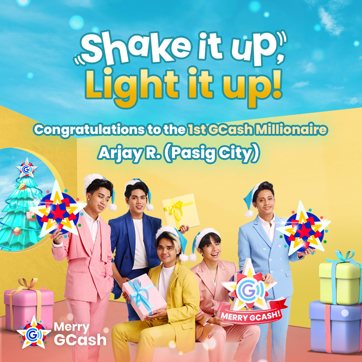 SB19Official's tweet photo. G Pa Rin Ang Pasko, A'TIN! 💙

Check out our jamming session with @gcashofficial here
🔗 https://t.co/JYCv0i7T6J

Congratulations as well to the 1st GCash Millionaire from the Shake It Up, Light It Up Raffle!

#GPaRinAngPasko #MerryGCash #LifeIsG https://t.co/84y5kzCHWs