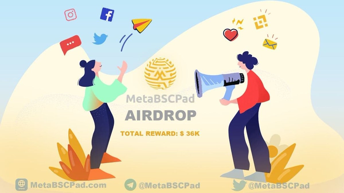 New Airdrop: MetaBSCPad Airdrop 
Reward: 200 METAB (~12$)
Distribution date: After IDO

🔗 Airdrop Link: gleam.io/TafLD/metabscp…

-Complete all tasks of the airdrop
-Submit your BSC wallet address
-The airdrop for 3,000 lucky participants

-Also get 5 METAB For each referral