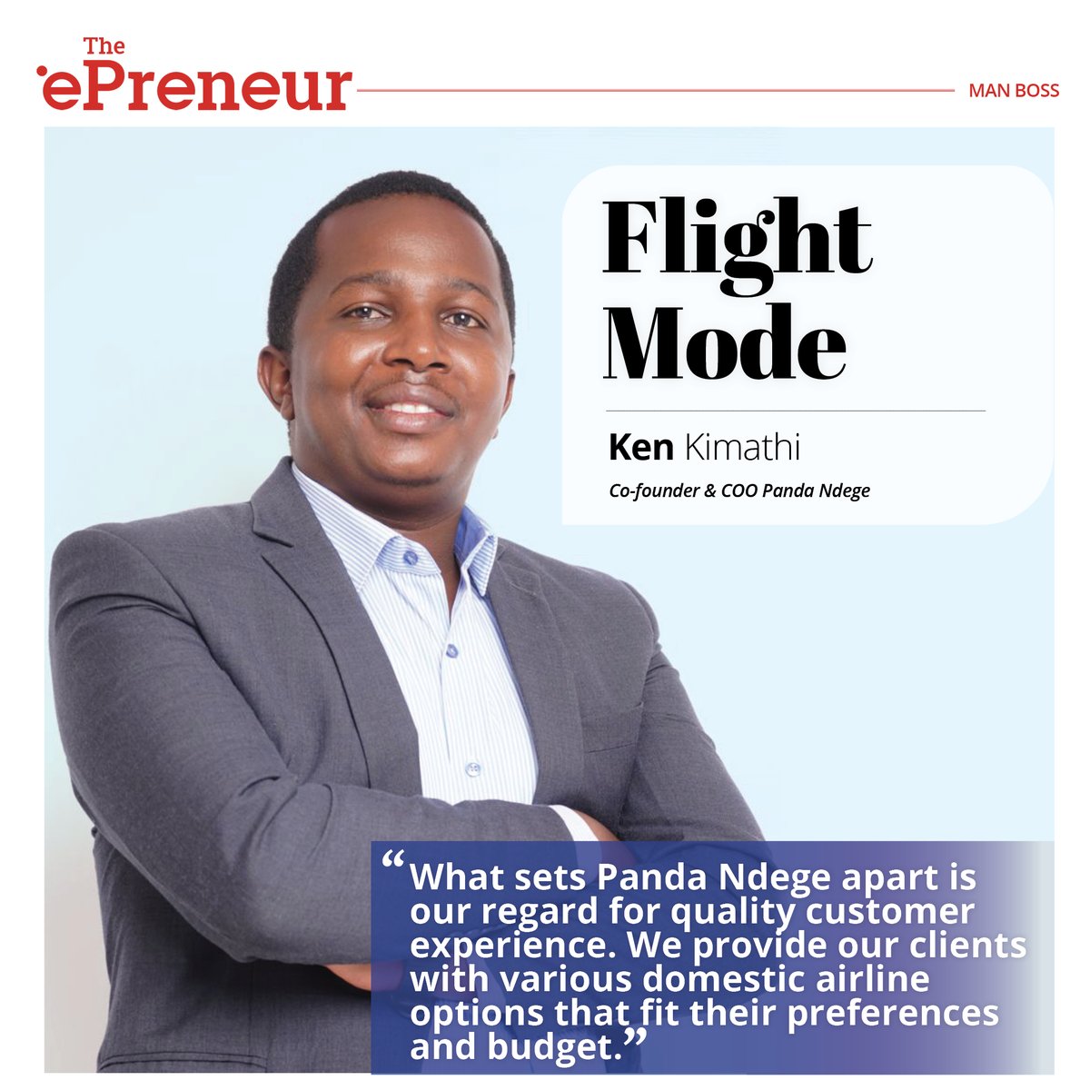 theepreneurke's tweet photo. In this issue, we feature @PandaNdege , a domestic flights booking app that gives you airline and airfares options to pick from. Learn all about Panda Ndege from Ken Kimathi, the co-founder and COO. 👉🏾https://t.co/kTzqk46OGl

#tembeakenya  
#magicalkenya 
#Vacation  
#epreneur https://t.co/9OXqe6ZV9a