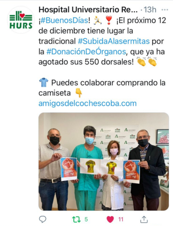 cohidrex's tweet photo. ¡ @cohidrex ha colaborado en la 8️⃣ Carrera Solidaria para la donación de órganos 💖 del club de atletismo Amigos del Coche Escoba de Córdoba, contando con mas de 500 participantes ! 🏃♀️🏃♂️👟
#CompromisoCohidrex #CommitedToYou https://t.co/TEdXTzp2dp