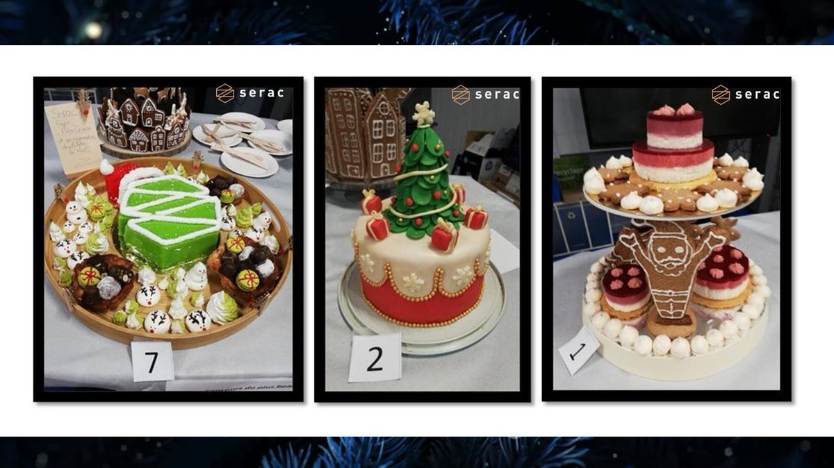 serac_group's tweet photo. At @serac_group , we also know how to make cakes.
Here are the 3 cakes that were selected for the final of the #Christmas contest organized at Serac. We love them all! What about you? Do you have a preference? #7, #2 or #1?
#cakes #christmas2021 #baker https://t.co/i2f4IslvER