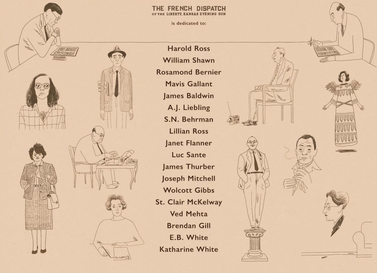 StrokesOnScreen's tweet photo. Wes Anderson's THE FRENCH DISPATCH that he calls a "love letter to journalists" is dedicated to a bunch of journos who worked for THE NEW YORKER.

One among those names is the Indian origin writer VED MEHTA. https://t.co/TEc4l5S8jq