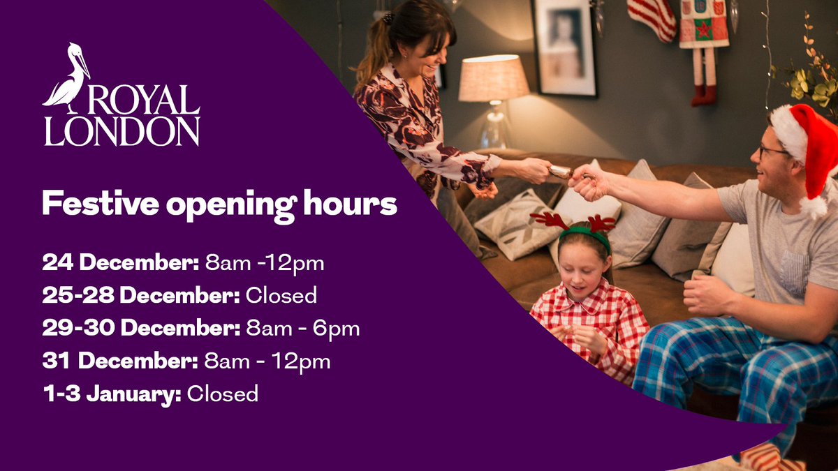 During the festive break, our customer relations team will be operating to reduced hours. Our offices will reopen as normal on Tuesday 4 January 2022.

You can use our help form to submit your query and our team will pick this up when our offices reopen: royallondon.com/forms/help-for…