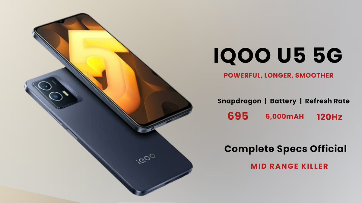 kittygadgets5's tweet photo. Video: https://t.co/QJ5PYEJpFk

iQOO U5 5G - 120Hz Display, 5,000mAH Battery, 50MP Camera, Snapdragon 695 - Finally LAUNCHED!!!👍

#iqoou55g #iqoo #iqoou5 https://t.co/FQ4Wg1nhzY