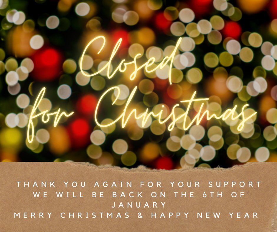 We are now closed for the Christmas break, we will be back on the 6th of January.
Merry Christmas &amp; Happy New Year 🔥🔥