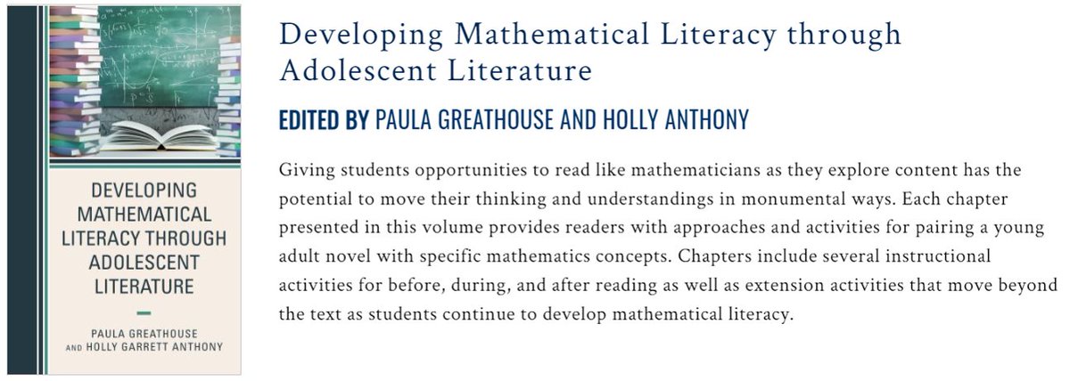 tb_lb's tweet photo. 来年2022年1月発売の洋書『Developing Mathematical Literacy through Adolescent Literature』に『数学ガール』（英題：Math Girls）が取り上げられているのを偶然見かけました。
https://t.co/H1FaTr8fCM https://t.co/VEKKIIwjk1