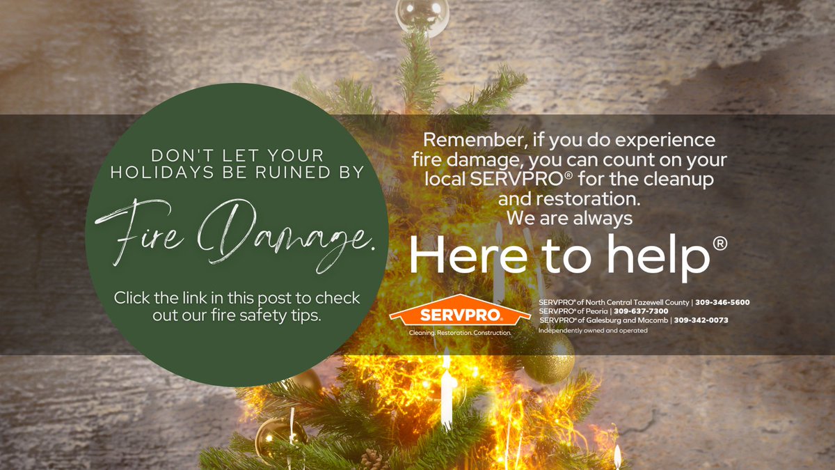 bddy.me/3z3QjHb 
#servpro #cleaning #restoration #centralillinois  #firedamage #safetytips #holidays