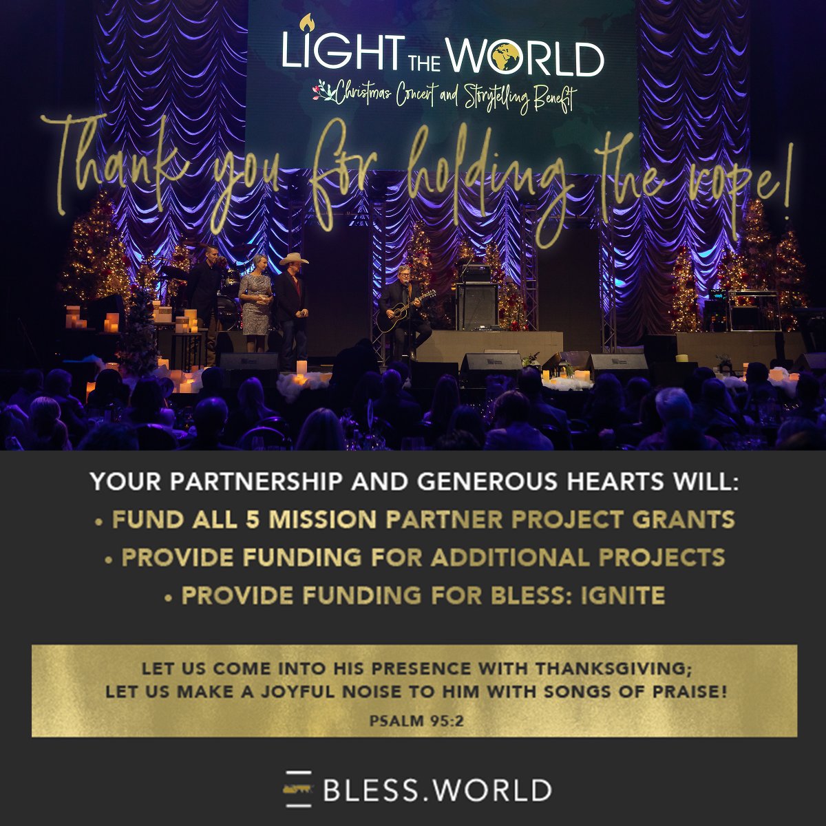 What an incredible, record breaking night <a href="/acllive/">ACL Live</a> w/ <a href="/lonestarband/">Lonestar</a> &amp; our BLESS family. We're blown away &amp; beyond grateful for what the Lord did &amp; will do through the generosity of each of you #ReachTheUnreached #LightThe🌍 #3strands  #ThankYou #MerryChristmas