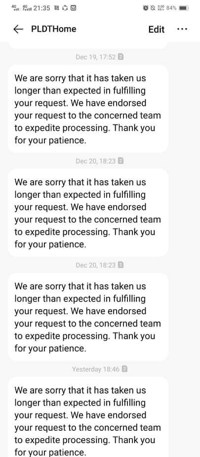 EryBash's tweet photo. Hi @PLDT_Cares @PLDTHome FYA pls. Kindly expedite our SO for relocation- its been open for 7D now and nasa 1st phase pa lang daw ang assigned workgroup here sa Cainta. Missed ang 5D TAT- has been raised as urgent since this is also impacting our job but still no progress today. https://t.co/3QeTS1RyuQ