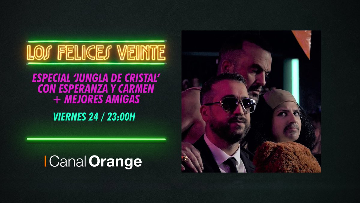 Esta noche, un clásico navideño revisitado en #losfelicesveinte.

#JunglaDeCristal con <a href="/vigalondo/">EVIL VIGAS</a>, <a href="/AnibalRuido/">Aníbal Gómez</a> y <a href="/pppua/">Paula Púa</a>; la no menos clásica charla con Esperanza y Carmen y la actuación de <a href="/mmaa2k19/">mateo & valeria</a> 🎵

A las 23:00 en #CanalOrange de <a href="/OrangeTV_es/">Orange TV</a> 📺🍿