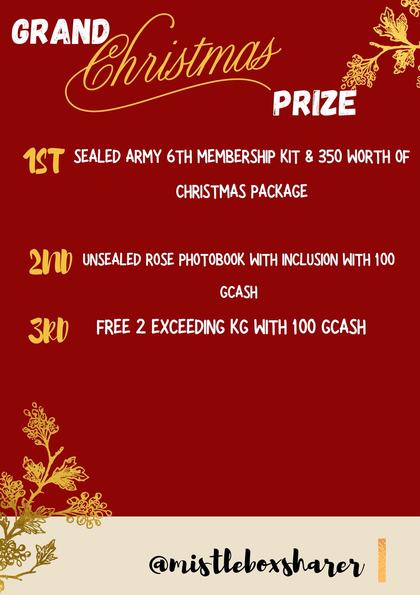 MISTLEBOXSHARER's tweet photo. BOX SHARER'S CHRISTMAS RAFFLE! 🥰

See you on December 23rd!🤩 (not sure lang po sa time)

Don't forget to register! 📦
📌https://t.co/cRdes1dBFY

BOX SHARING From South Korea to the Philippines! 🇵🇭
#MISTLEBOXCHRISTMASGA
#MISTLEBOXCHRISTMASRAFFLE
#MISTLEBOXSHARING
#BOXSHARING https://t.co/K72tRACtkv