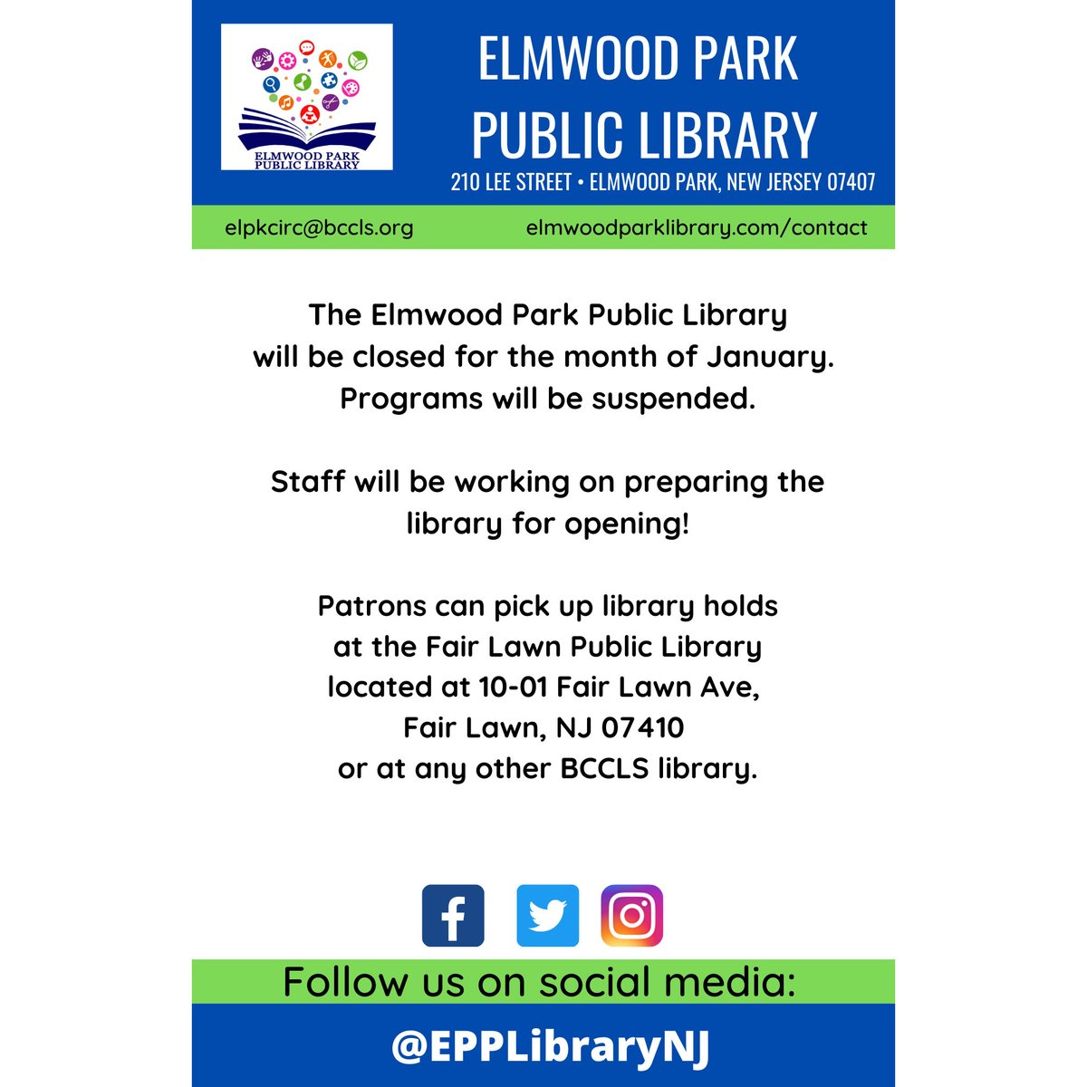 Elmwood Park Public Library (EPPLibraryNJ) Twitter