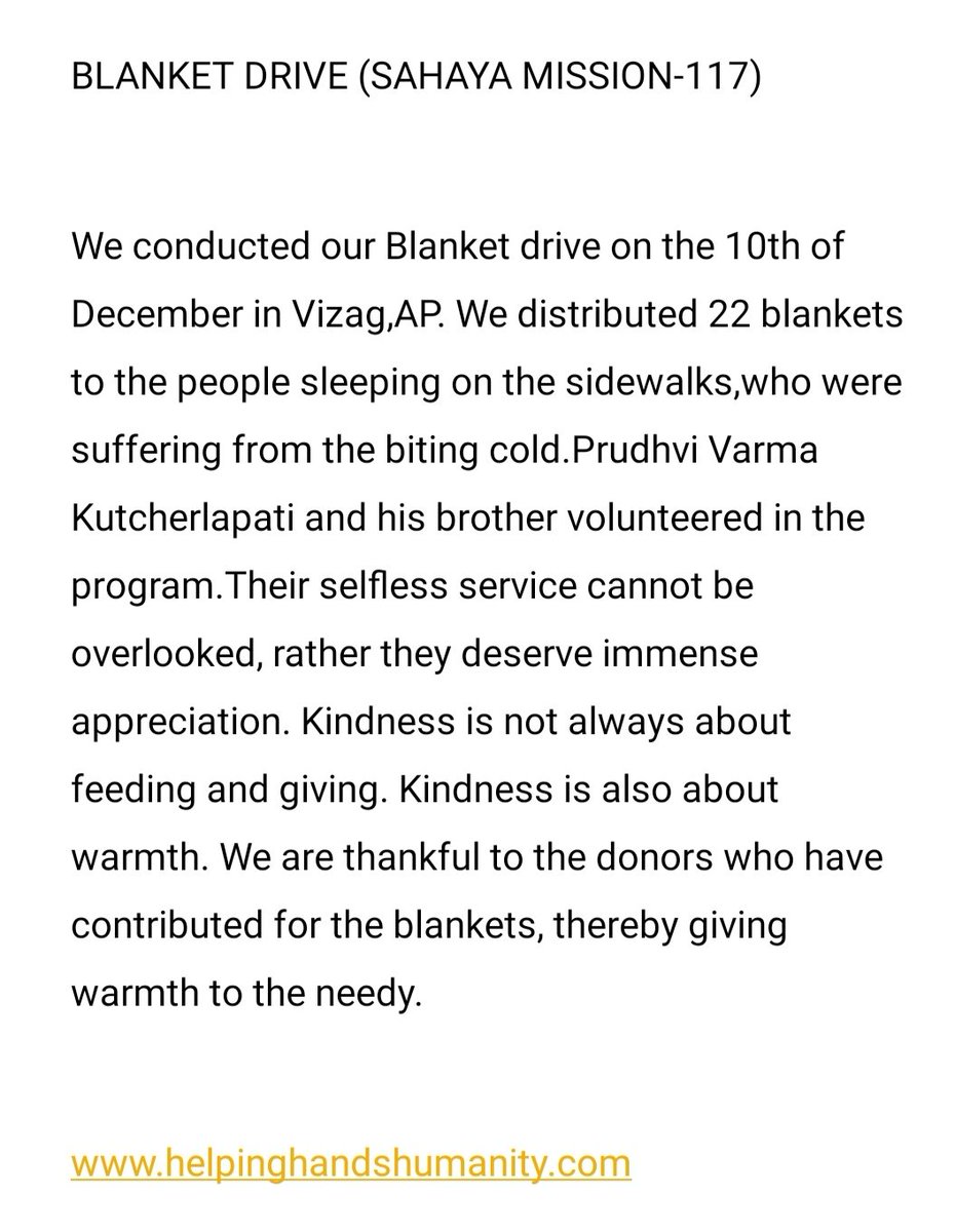 Blanket Drive (SAHAYA MISSION-117)
We are eternally grateful for the donors for their great support.Our deepest thanks to the volunteers for their selfless service.
@ysjagan 
@GVMC_OFFICIAL
#AP