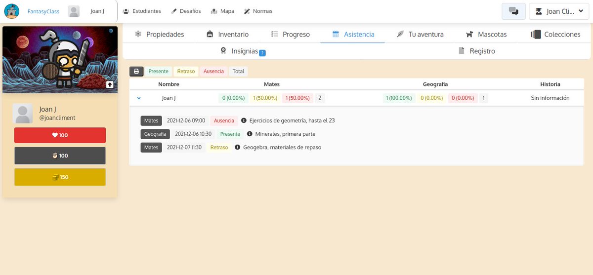 FantasyClassApp's tweet image. 🏰 FanasyClass.app 1.98: Ya podemos ir pensando en el nuevo trimestre y controlar la asistencia con la app. Podemos añadir información de las clases para que los y las estudiantes lo puedan consultar en caso de no asistir. #gamificación #educación #FantasyClass