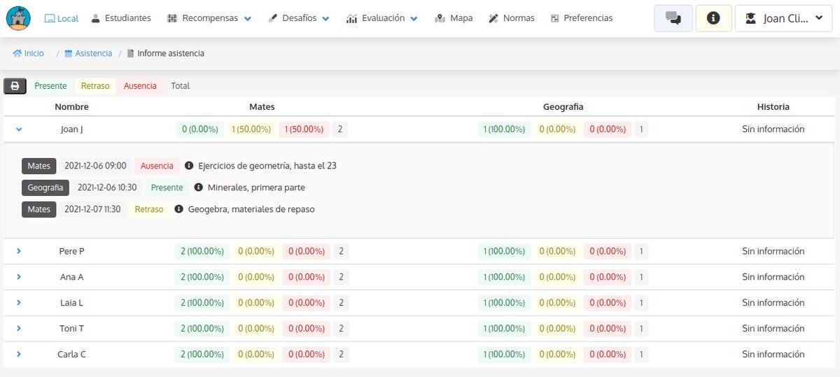 FantasyClassApp's tweet image. 🏰 FanasyClass.app 1.98: Ya podemos ir pensando en el nuevo trimestre y controlar la asistencia con la app. Podemos añadir información de las clases para que los y las estudiantes lo puedan consultar en caso de no asistir. #gamificación #educación #FantasyClass