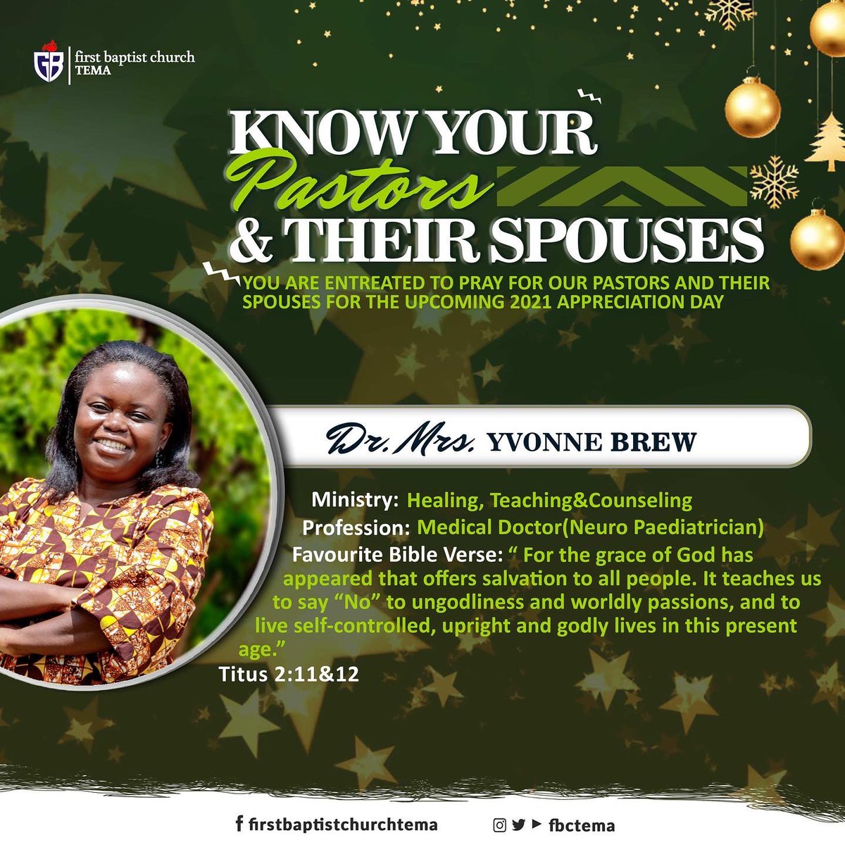 fbctema's tweet photo. Rev and Dr. Mrs. Brew! ❤️❤️❤️. Know Your Pastors and Their Spouses!! https://t.co/9yD0Gxny31