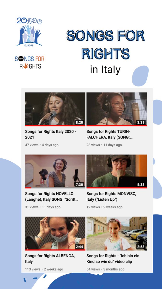 YEPPEUROPE's tweet photo. Continuing the #throwback2021, we at #YEPPEurope are delighted to have been involved in the #SongsforRights project, where youth from Italy expressed themselves creatively while learning about #HumanRights. Onwards to 2022! https://t.co/u28eQCEVn9