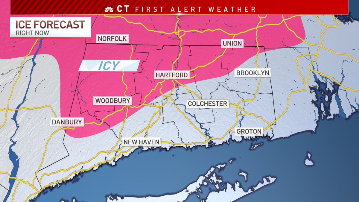 bobmaxon's tweet photo. Icy surfaces being reported right now, roads have been treated, but decks, patios and driveways can be very icy.  Rain will end and temperatures will move up into the 40s later!  #FirstAlertCT  #NBCCT https://t.co/a15BTqefHF