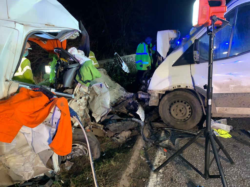 We were called to a road traffic collision on the A422 near Steane at 3.36pm yesterday.

On arrival crews found two vans involved in a head-on collision. Three people had managed to remove themselves from their vehicle prior to our arrival, 1/3&gt;