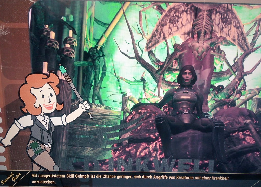 Text unten💉
Lasst euch impfen, es hilft gegen Kreaturen die euch anstecken könnten.

Danke #Fallout76
