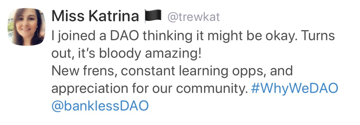 BanklessDE's tweet photo. Ich bin einer DAO beigetreten und dachte, es wird okay. Es hat sich aber schnell herausgestellt, es ist einfach nur fantastisch! Neue Frens, stets Neues lernen und die Wertschätzung unserer Community. #WhyWeDAO @banklessDAO @trewkat https://t.co/ZuX8pjsjpc