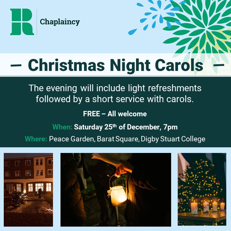 Join us in the Peace Garden, Barat Square on 25th December for a socially distanced Christmas Celebration. This event is free and will include light refreshments. All are welcome!