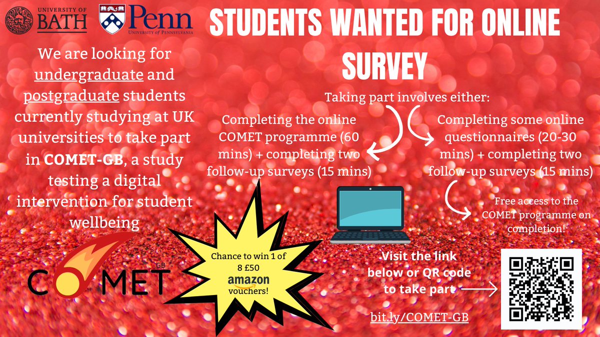 It’s almost Christmas🎄🎁 and we’re still recruiting UK undergrads, postgrads and doctoral students to take part in our study testing an online wellness intervention! Check it out: bit.ly/COMET-GB 

Please RT! #AcademicTwitter #AcademicChatter