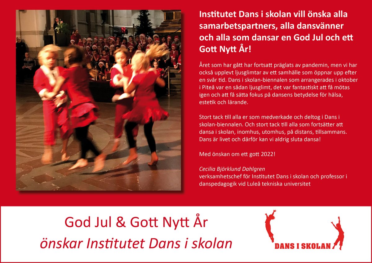 dansiskolan's tweet photo. God Jul och Gott Nytt år önskar Institutet Dans i skolan! https://t.co/YQykGltqel