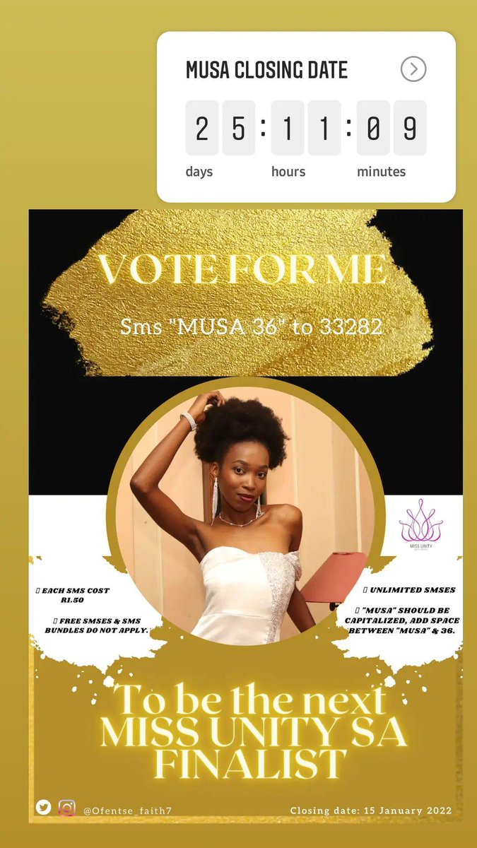 Ofentse_faith7's tweet photo. Thank you to everyone that has been voting for... to those that haven't π₯Ί there's still time π
#MissUnitySA https://t.co/RRVXQYMQqV