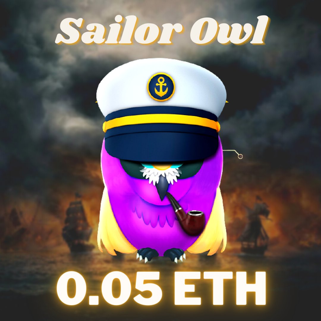 CryptoNightOwls's tweet photo. The Sailor Owl believes that living a free life means the sea life and said he is not fit for the land life. Meet him before he plans to depart from the dock, Available at 0.05 ETH✨
.
.
Click here for more - https://t.co/Aiv0dqNsHy 
.
.
.
#cryptonightowls #sailorowl #nftart #nft https://t.co/BiRL9EAe6j