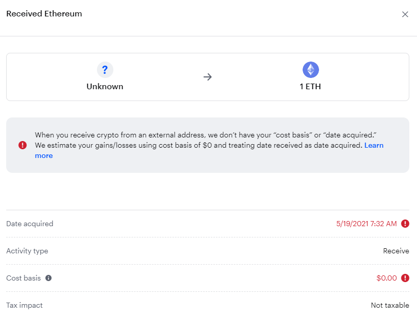 TheRealRobertB5's tweet photo. Well, it looks like they appear to be working on it still.  I see the transaction log is changing.

We still have a problem though, because they just changed the incorrect "reward" to an external transfer of Eth at 0 cost basis, which is still wrong for tax purposes. https://t.co/2tUCEwjJxx