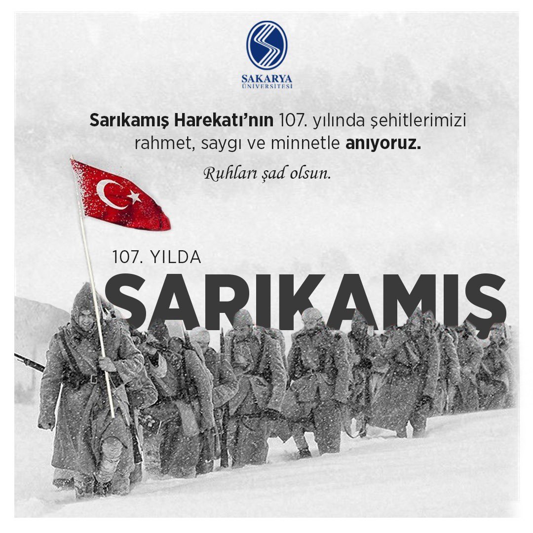 🇹🇷 Tarihin En Soğuk Günü !

107 yıl önce bugün Sarıkamış’da vatan sevdasıyla ölüme hiçe sayarak kardan kefenler giyen Aziz şehitlerimizi rahmetle anıyoruz. 

#Sarıkamış #22Aralık1914