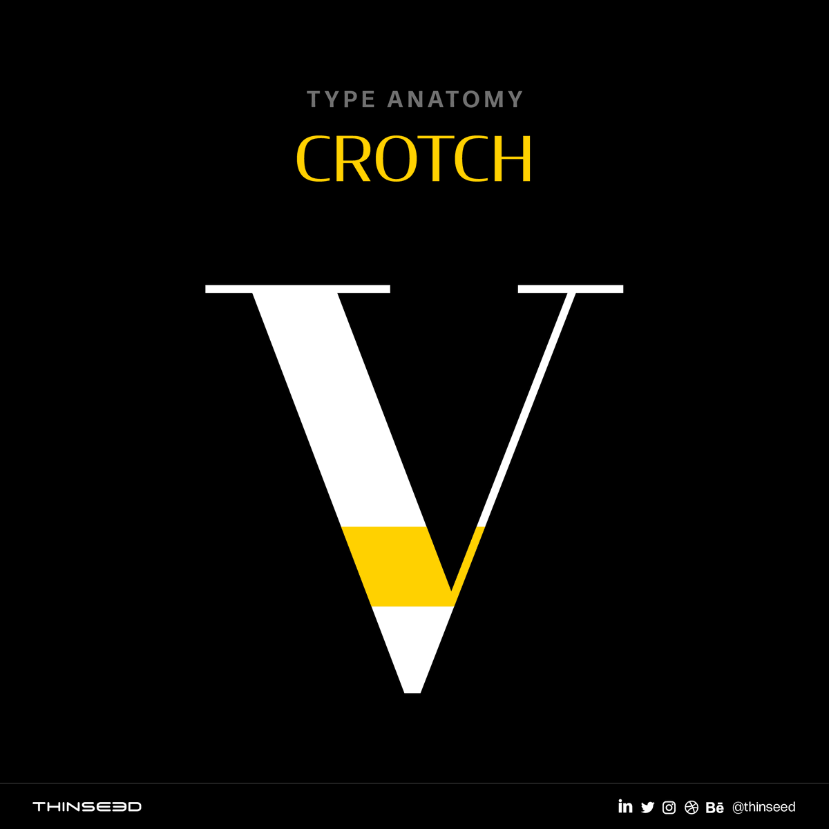 ThinSeed's tweet photo. Crotch:
The inside of a narrow-angle where two strokes in a character meet, as in V, W, Y.
.
.
.
.
.
#crotch #typeanatomy #typographyanatomy #learnwiththinseed https://t.co/LZTkSqgOQr