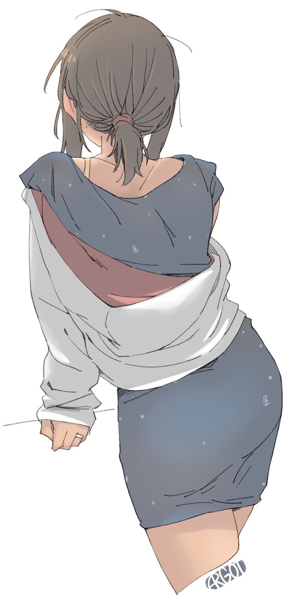 fubuki (kancolle) 1girl solo short ponytail simple background white background hood from behind  illustration images