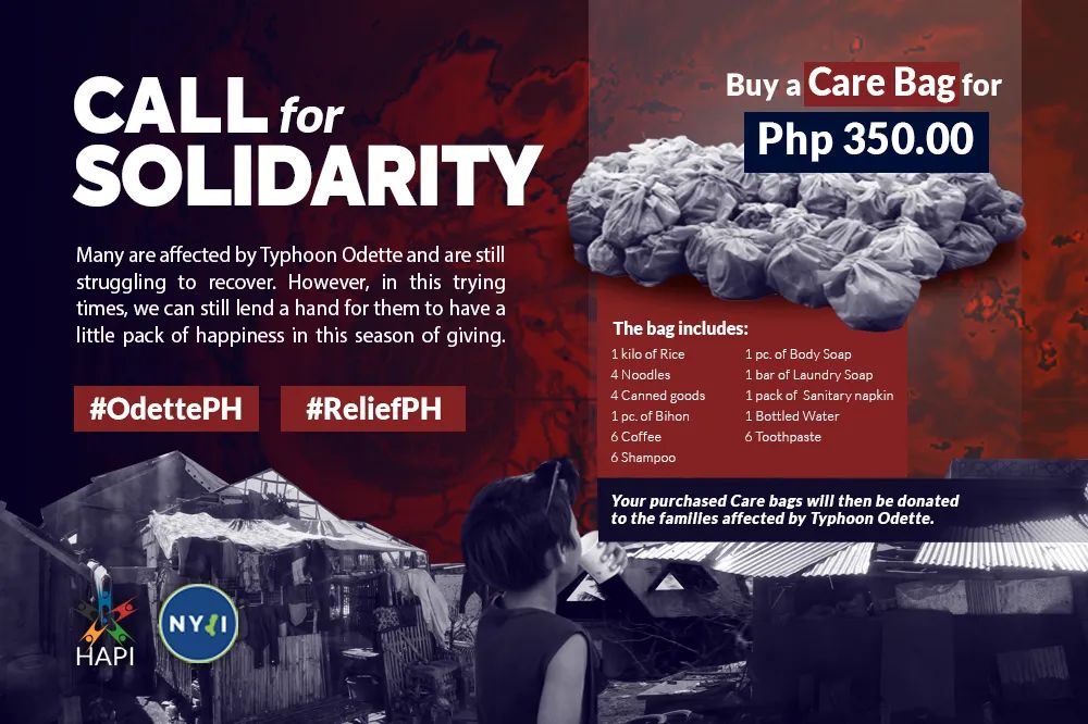 uigi6116's tweet photo. CALL FOR SOLIDARITY
In every 350 pesos donation, there is an equivalent 1 care bag. Where each care bag you purchased, it will then be donated to the families affected by Typhoon Odette.
#OdettePH
#ReliefPH
#HAPIkami https://t.co/JCRyRVtzKY