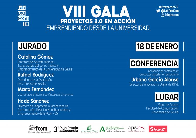 🔵VIII GALA PROYECTOS 2.0 EN ACCIÓN

💡Un concurso de ideas de #emprendimiento a cargo de <a href="/HadaMSG/">Hada Sánchez</a>, organizado por <a href="/LabProCom/">LabProCom</a>.

🗓️18 de enero
📍Salón de Grados de la #FCom <a href="/unisevilla/">Universidad de Sevilla</a>