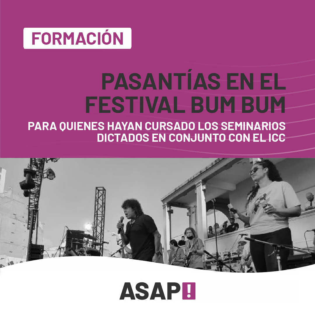 asapproductores's tweet photo. 🔸️Iniciamos, junto al ICC, la primera convocatoria para Pasantías en el marco del Festival Bum Bum. https://t.co/ARwsn5MRWe