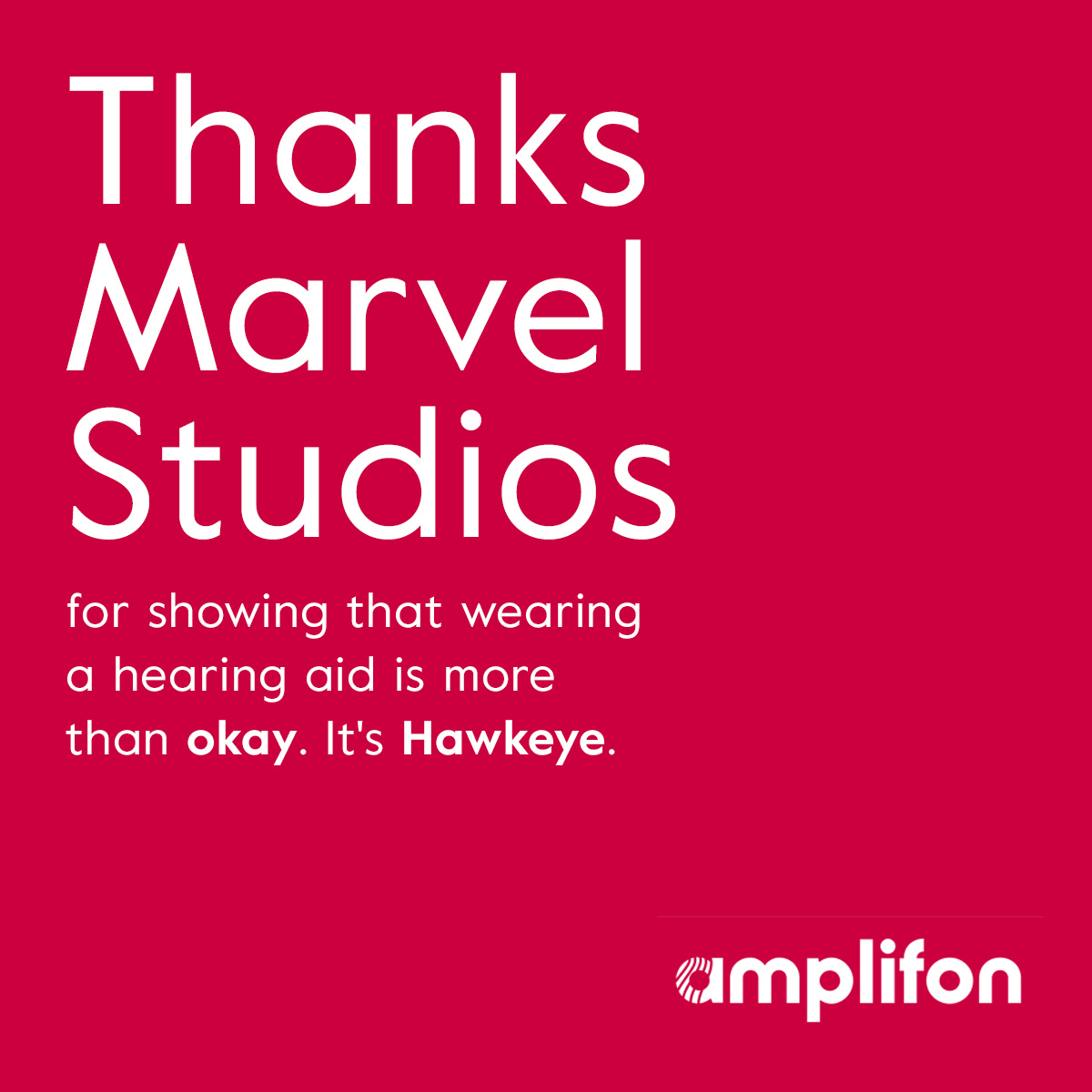Amplifon's tweet photo. 1.5 billion people experience a form of hearing loss. Thank you @MarvelStudios team for showing that there are solutions for that. Even if you don’t have superpowers! 
#Hawkeye @JeremyRenner @RhysThom2 @EricSteelberg @tan_bean https://t.co/J8Cay8B0nH