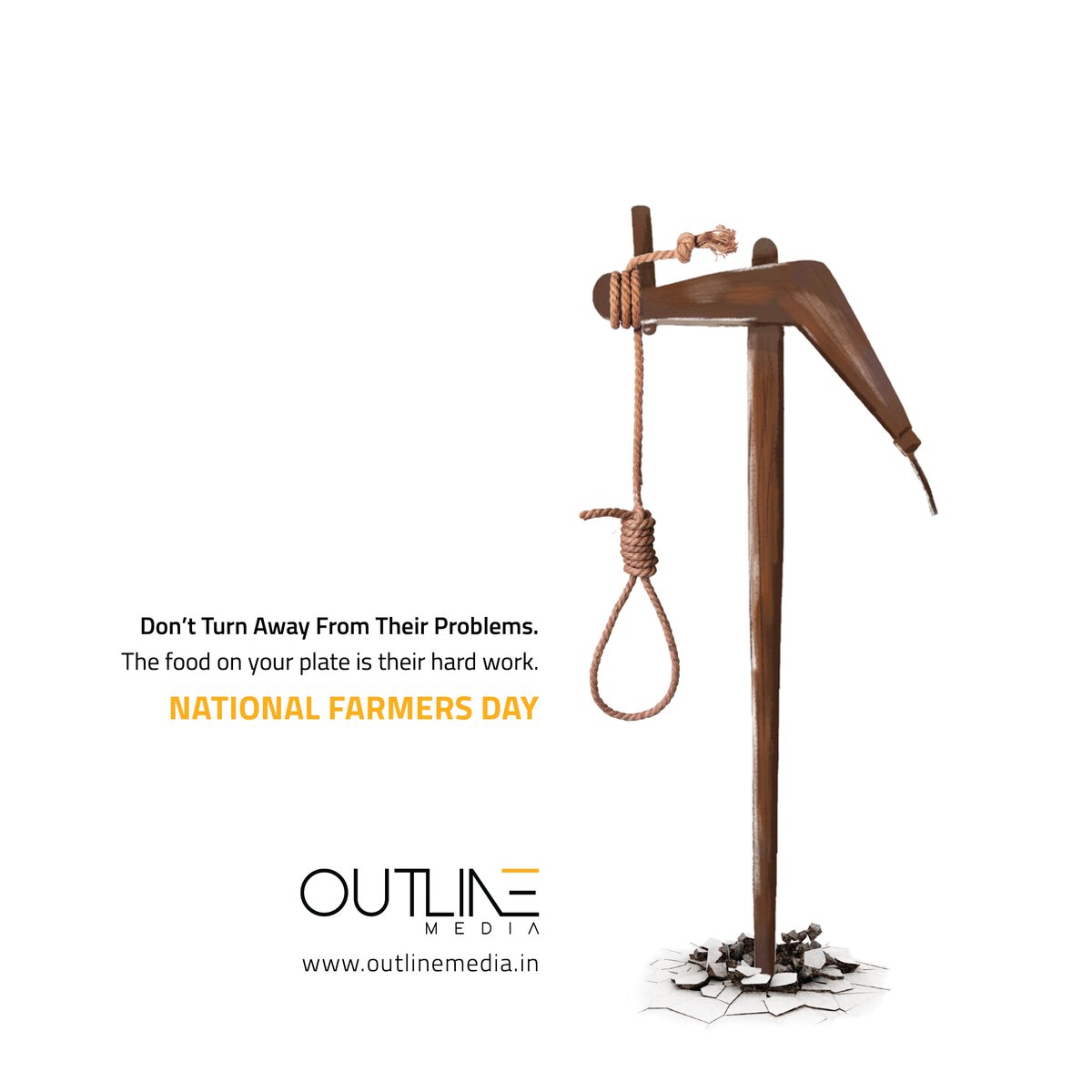 Outlinemediahyd's tweet image. Don't turn away from their problems. The food on your plate is their hard work.
Wishing you a Happy #NationalFarmersDay2021.

#JaiKisan #BackboneofIndia #Profession #OutlineMedia