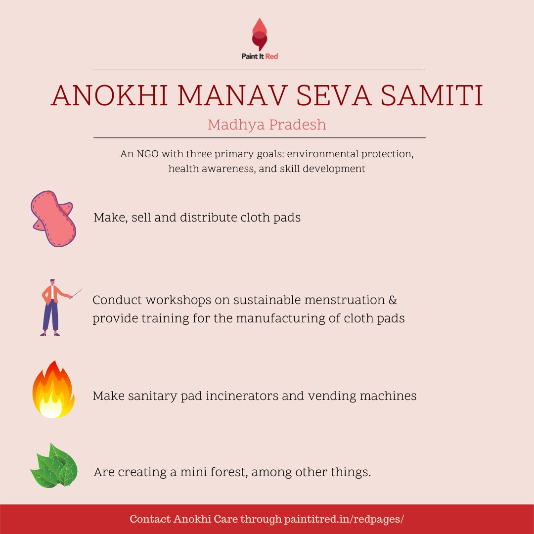 paintitred_in's tweet photo. Anokhi Manav Seva Samiti or @anokhicare is an NGO with three main objectives of environment protection, health awareness and skill development.
Get in touch with them through PiR's Red Pages.
#redpages #clothpad #menstruation #environmentsafe #collaborate #srhr #mhh #paintitred https://t.co/Snl4PmWTbr