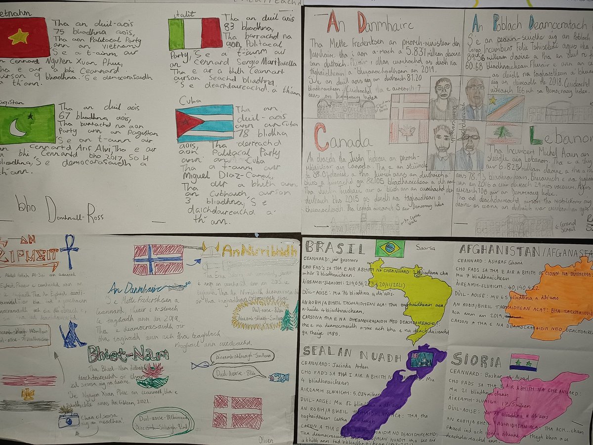 MaccoinnichMgr's tweet photo. An e Deamocrasaidh no deachdaireachd th' ann? Democracy or dictatorship? Seo na pròiseactan postair a rinn na ÀS1 aig @SGGArdsgoil ann an @soisealta Nach eil iad mìorbhailach? Fìor àrd ìre. Keep up the standard. #NuadhEòlas #Modies #ModernStudies #Gaelic #Gàidhlig https://t.co/tiSDZWcYZP