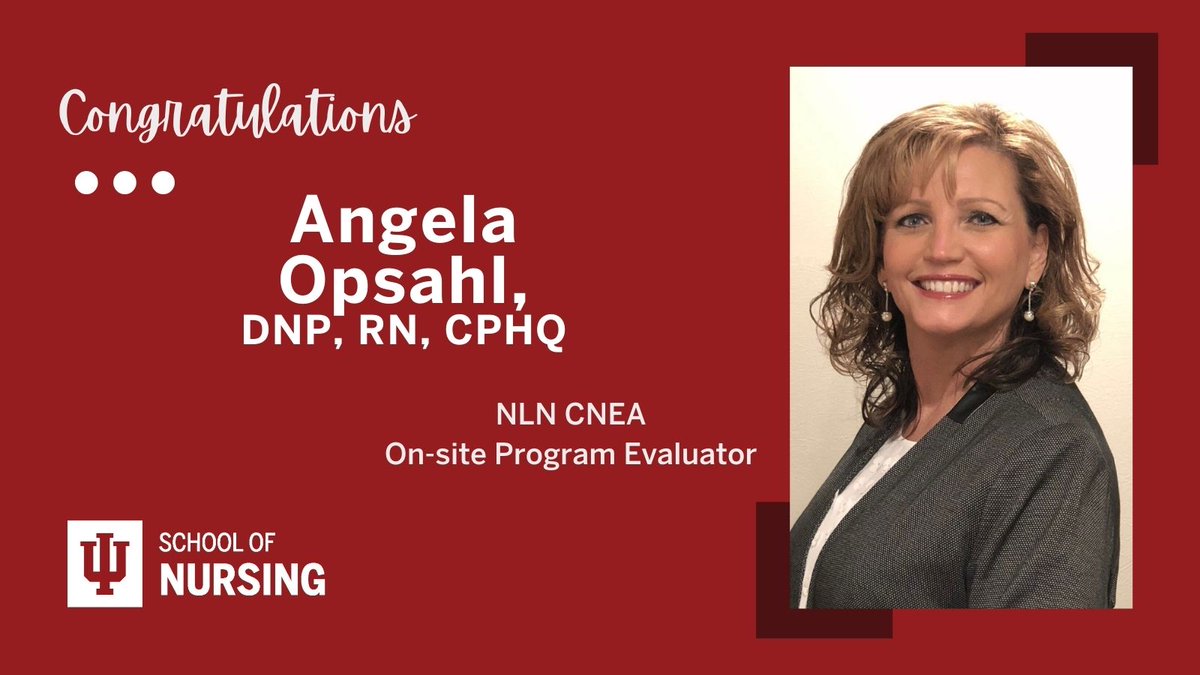 IUnursing's tweet photo. Congratulations to Angela Opsahl, DNP, RN, CPHQ, who was selected as a program evaluator for the National League for Nursing Commission for Nursing Education Accreditation. The @NLNCNEA serves an important role in ensuring nursing programs are held to common standards of quality. https://t.co/kPTcRD0xV8