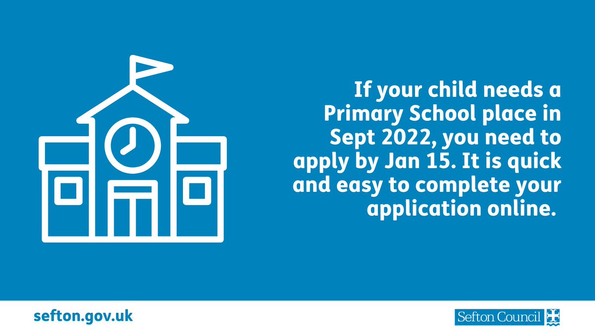 seftoncouncil's tweet photo. If your child needs a Primary School place in Sept 2022, you need to apply by Jan 15. It is quick and easy to complete your application online. 

Find out more and apply here: https://t.co/R3vl1FJLdW https://t.co/Baf2h03v5i