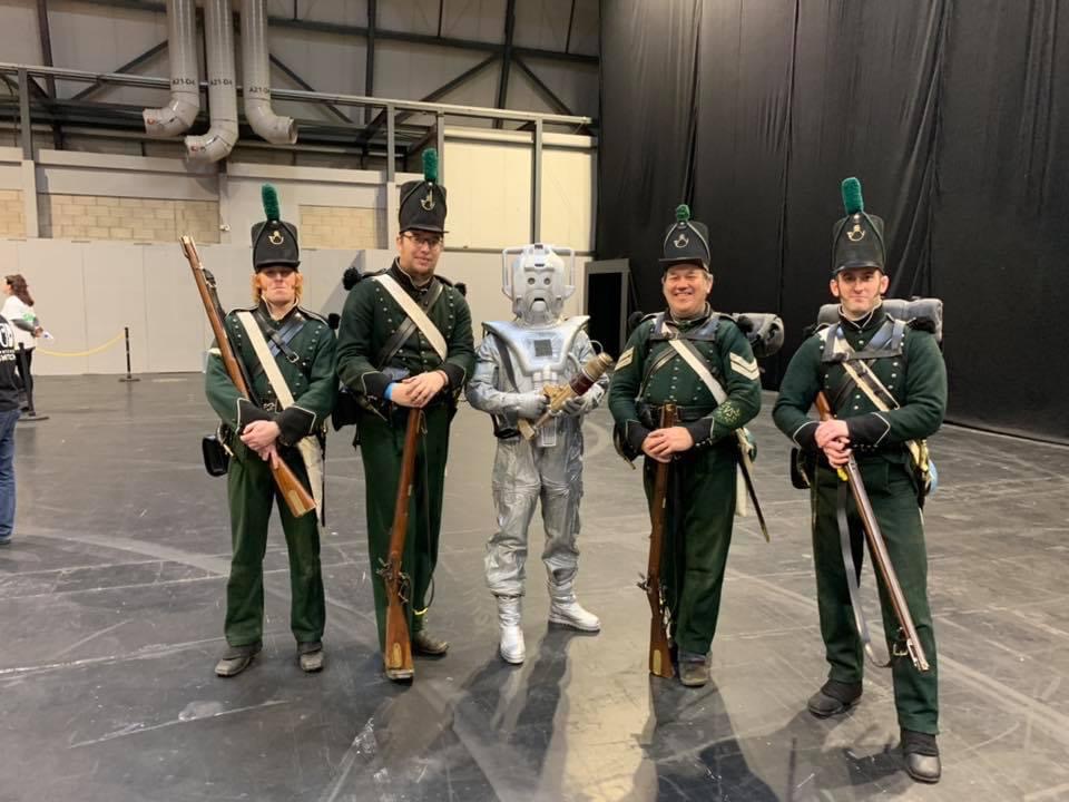 Last week, we showed you our new mean green recruit, here’s some of the rifle company with another new recruit. He’s promised to delete the scourge of Napoleon off the face of the earth!